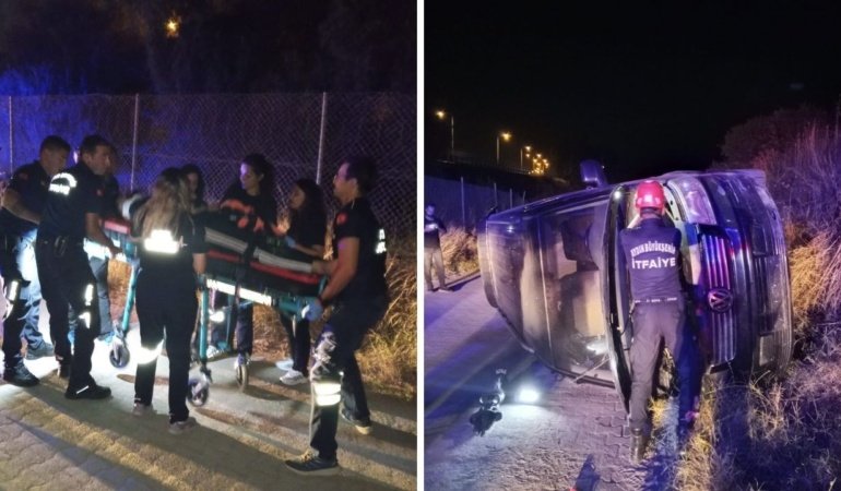 Devrilen araçta sıkışan sürücü için zamana karşı yarış